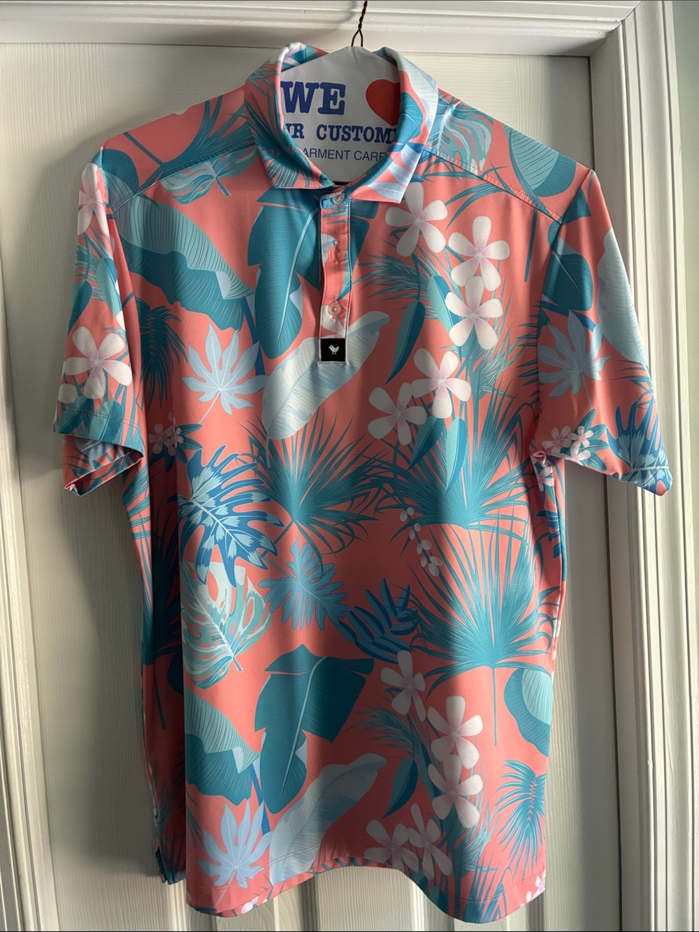 Men's Bad Birdie Coral & Teal Tropical Swim Polo